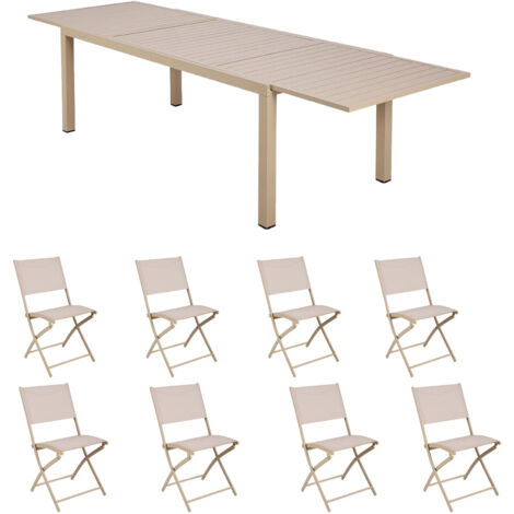 Ensemble table de jardin 200/300cm + 8 chaises crème - DINAN