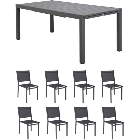 Ensemble table de jardin 200/300cm + 8 chaises gris - BIARRITZ