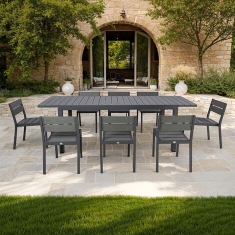 Ensemble table de jardin 200/300cm + 8 chaises gris - BIARRITZ