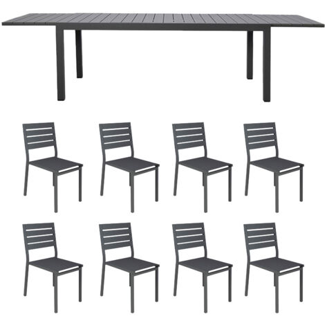 Ensemble table de jardin 200/300cm + 8 chaises gris - NICE