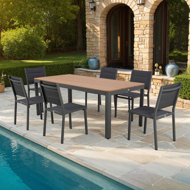 M&s - Ensemble table de jardin 200x90x75cm + 6 chaises gris - mimizan M&s - Ensemble table de jardin 200x90x75cm + 6 chaises gris - mimizan