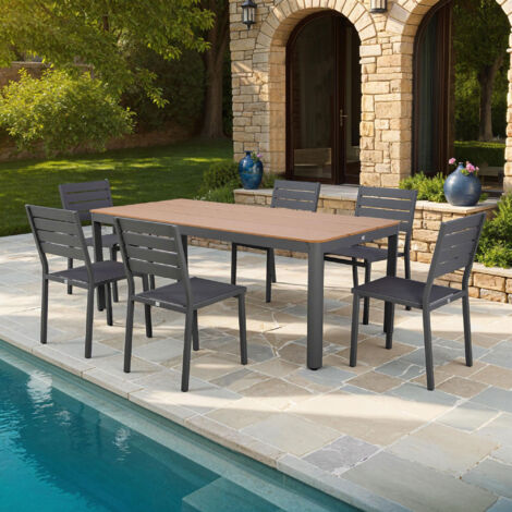 Ensemble table de jardin 200x90x75cm + 6 chaises gris - MIMIZAN