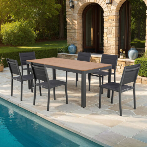 Ensemble table de jardin 200x90x75cm + 6 chaises gris - MIMIZAN