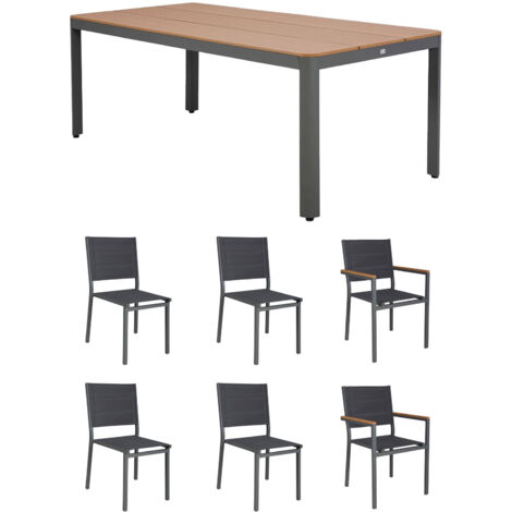Ensemble table de jardin + 4 chaises + 2 fauteuils gris- MIMIZAN