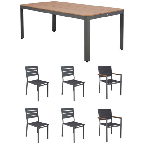 Ensemble table de jardin + 4 chaises + 2 fauteuils gris- MIMIZAN