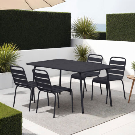 Ensemble table de jardin + 4 chaises en métal gris - BACA