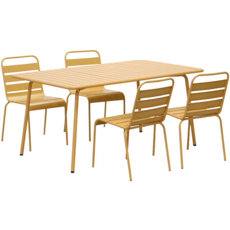 Ensemble table de jardin + 4 chaises en métal moutarde - BACA