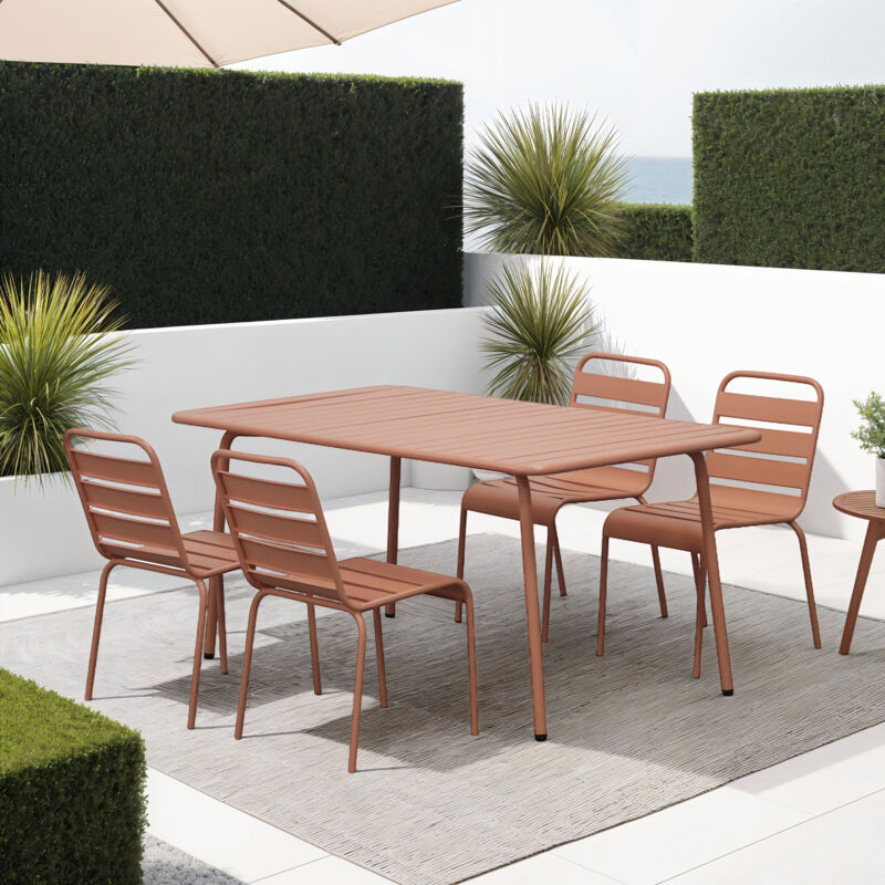 M&s - Ensemble table de jardin + 4 chaises en métal terracotta - baca M&s - Ensemble table de jardin + 4 chaises en métal terracotta - baca
