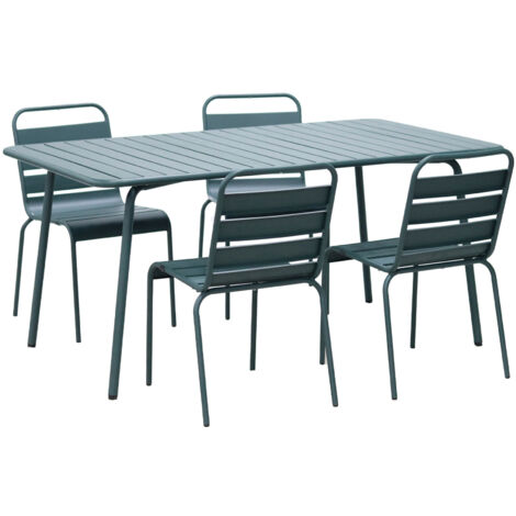 Ensemble table de jardin + 4 chaises en métal vert sapin - BACA