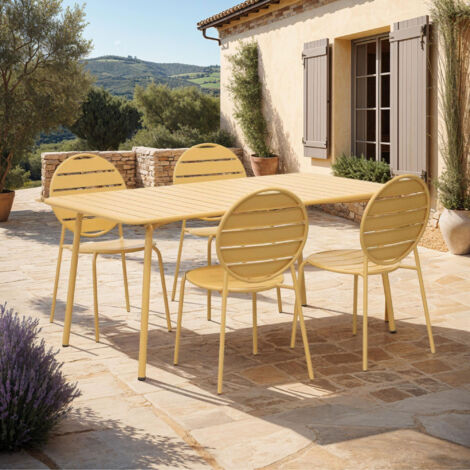 Ensemble table de jardin + 4 chaises rondes en métal moutarde - BACA