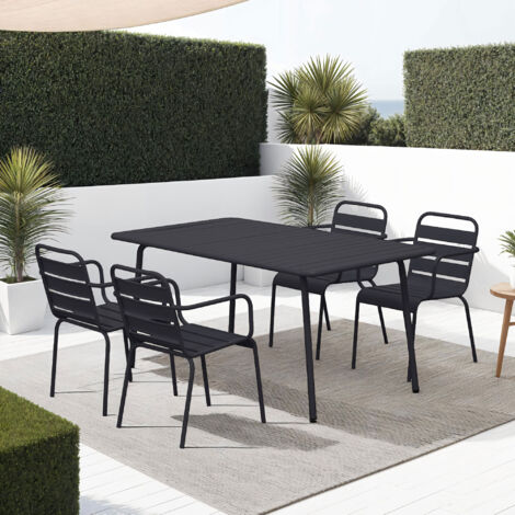 Ensemble table de jardin + 4 fauteuils en métal gris - BACA