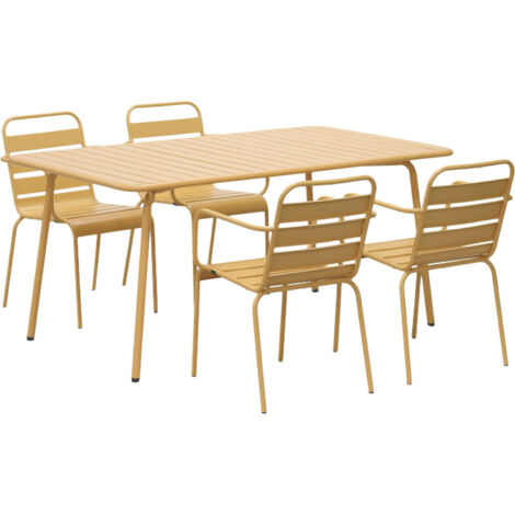 Ensemble table de jardin + 4 fauteuils en métal moutarde - BACA