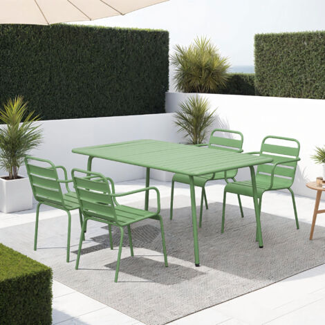 Ensemble table de jardin + 4 fauteuils en métal vert - BACA