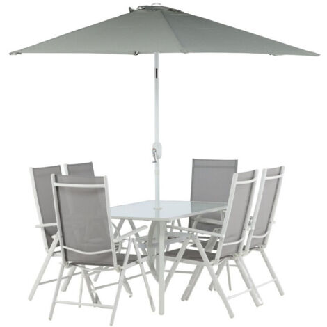 Ensemble Table de Jardin & 6 Chaises "Brekki" 150cm Blanc