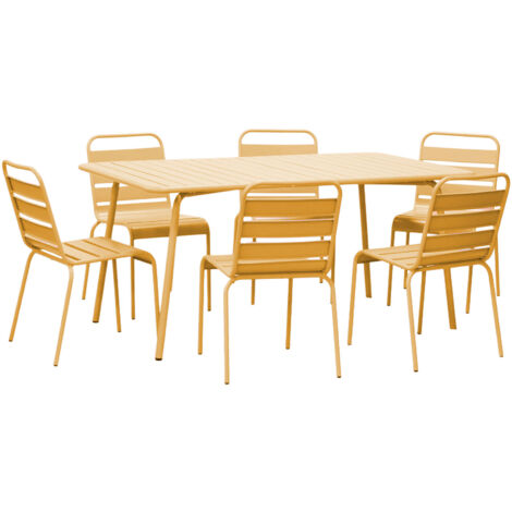 Ensemble table de jardin + 6 chaises en métal moutarde - BACA