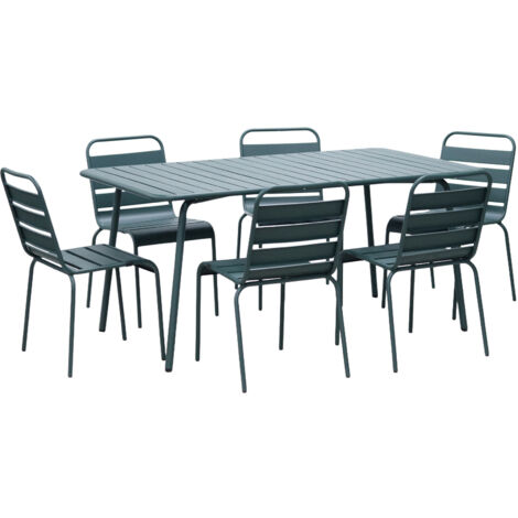 Ensemble table de jardin + 6 chaises en métal vert sapin - BACA