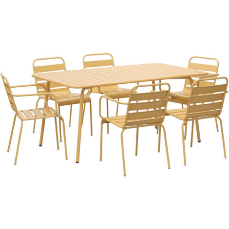 Ensemble table de jardin + 6 fauteuils en métal moutarde - BACA
