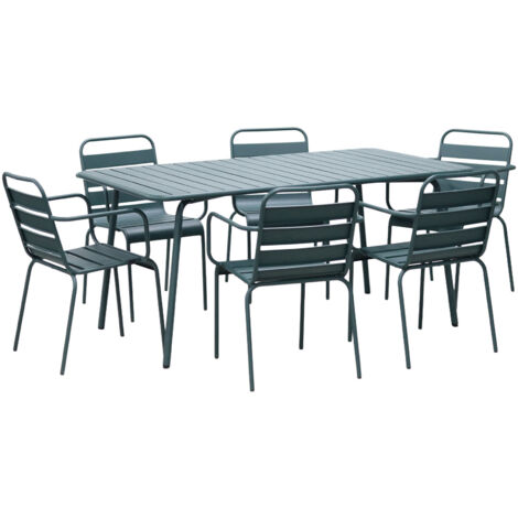 Ensemble table de jardin + 6 fauteuils en métal vert sapin - BACA