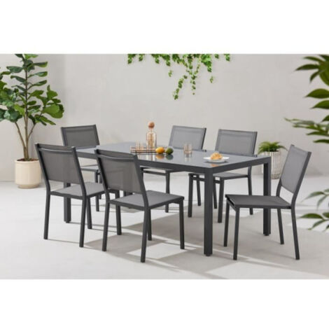 Ensemble table de jardin 6 personnes : Table + 6 chaises - Structure en aluminium - L180 x P 90 x H 72 cm - Gris anthracite