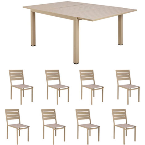 Ensemble table de jardin carrée 120/180cm + 8 chaises crème