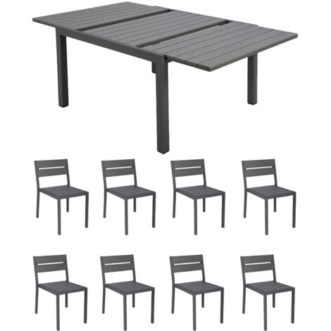 Ensemble table de jardin carrée 120/180cm + 8 chaises gris - BIARRITZ