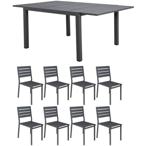 Ensemble table de jardin carrée 120/180cm + 8 chaises gris - LACANAU