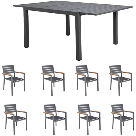 Ensemble table de jardin carrée 120/180cm + 8 fauteuils gris - LACANAU