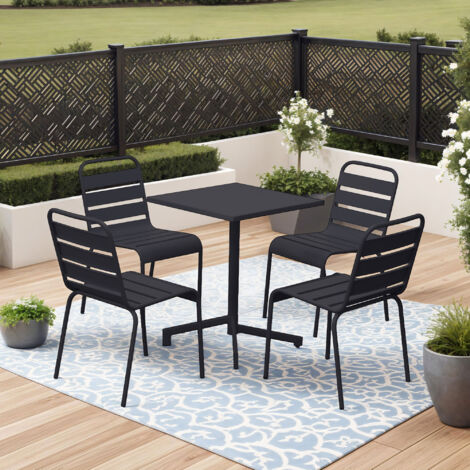 Ensemble table de jardin carrée + 4 chaises en métal gris - BACA