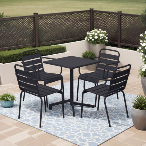 Ensemble table de jardin carrée + 4 fauteuils en métal gris - BACA