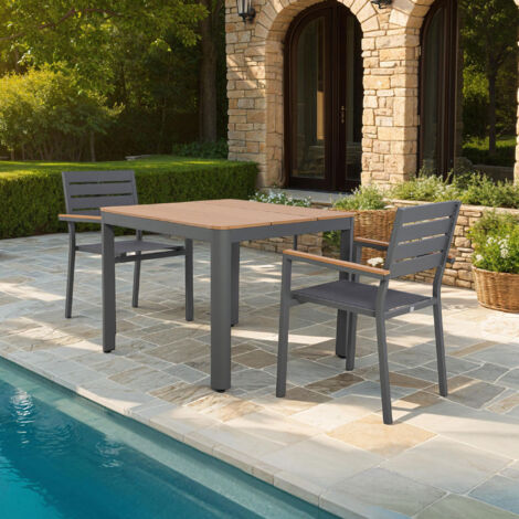 Ensemble table de jardin carrée 90x90cm + 2 Fauteuils gris - BIARRITZ