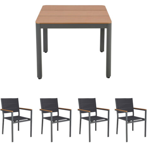 Ensemble table de jardin carrée 90x90cm + 4 fauteuils gris - MIMIZAN