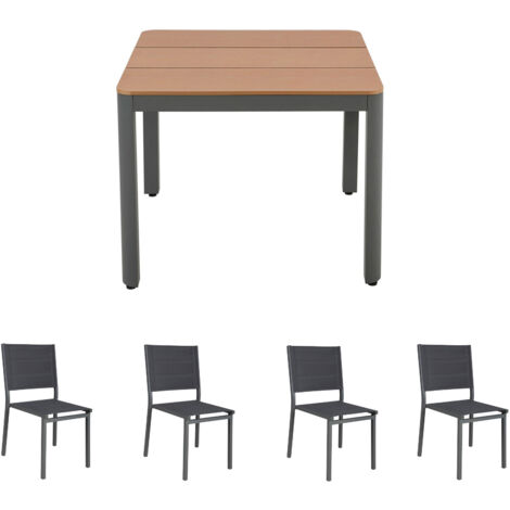 Ensemble table de jardin carrée 90x90x75cm + 4 chaises gris - MIMIZAN