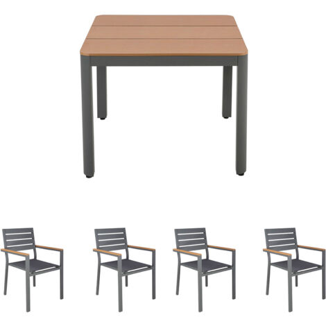 Ensemble table de jardin carrée 90x90x75cm+ 4 fauteuils gris - MIMIZAN