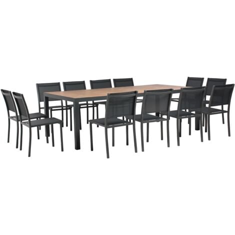 Ensemble table de jardin en céramique effet bois et 12 chaises - Tivoli