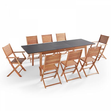 Ensemble table de jardin en eucalyptus extensible avec 8 assises