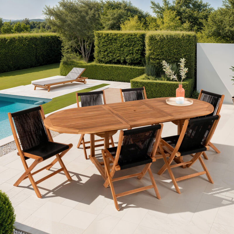 M&s - Ensemble table de jardin en teck + 6 chaises en corde - gardena M&s - Ensemble table de jardin en teck + 6 chaises en corde - gardena