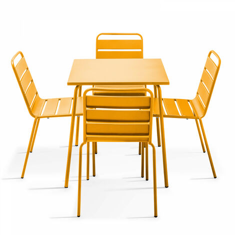 Ensemble table de jardin et 4 chaises en métal jaune - Palavas