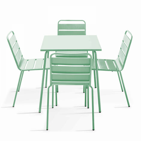 Ensemble table de jardin et 4 chaises en métal vert sauge - Palavas