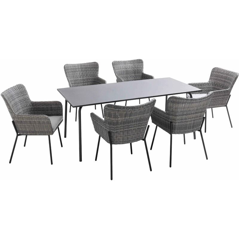 Ensemble table de terrasse et 6 chaises avec accoudoirs en résine - Palavas