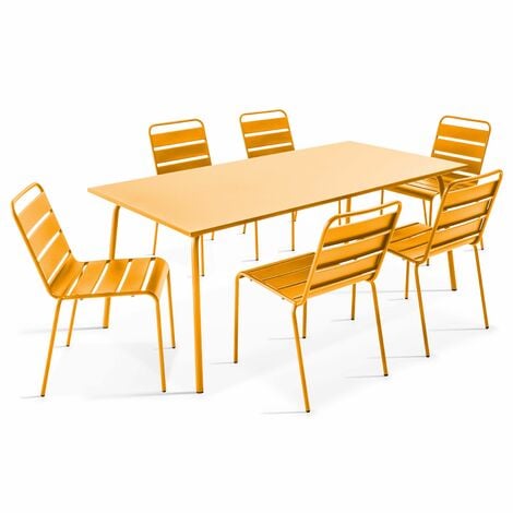 Ensemble table de jardin et 6 chaises en métal jaune - Palavas