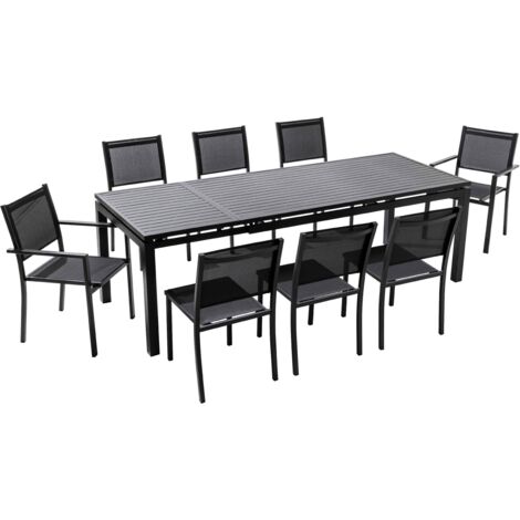 Table de jardin table extensible en aluminium avec 6 chaises et 2 chaises avec accoudoirs