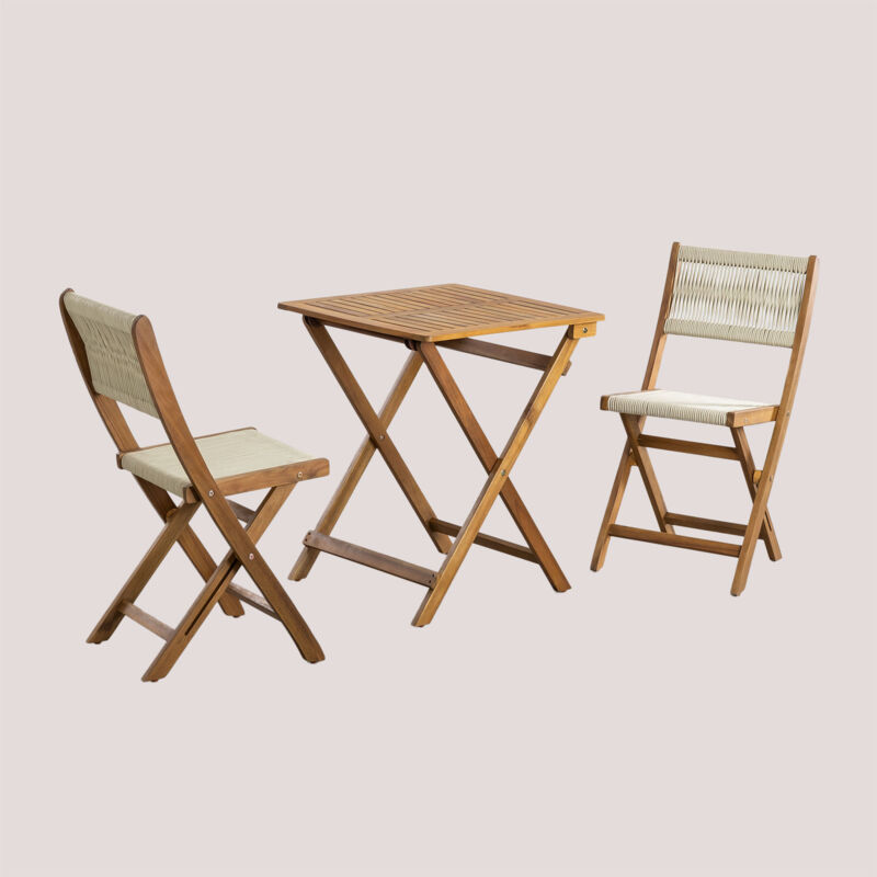 Sklum - Ensemble table de jardin pliante classique Delawer et 2 chaises Beige Crème