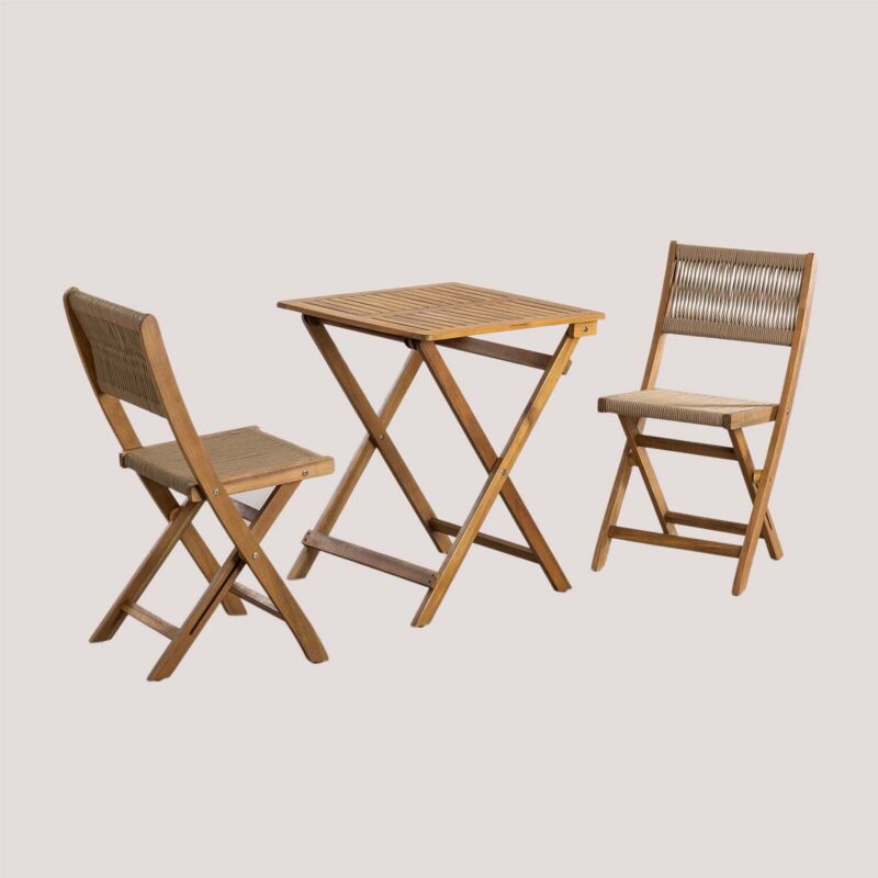 Sklum - Ensemble table de jardin pliante classique Delawer et 2 chaises Brun Blé