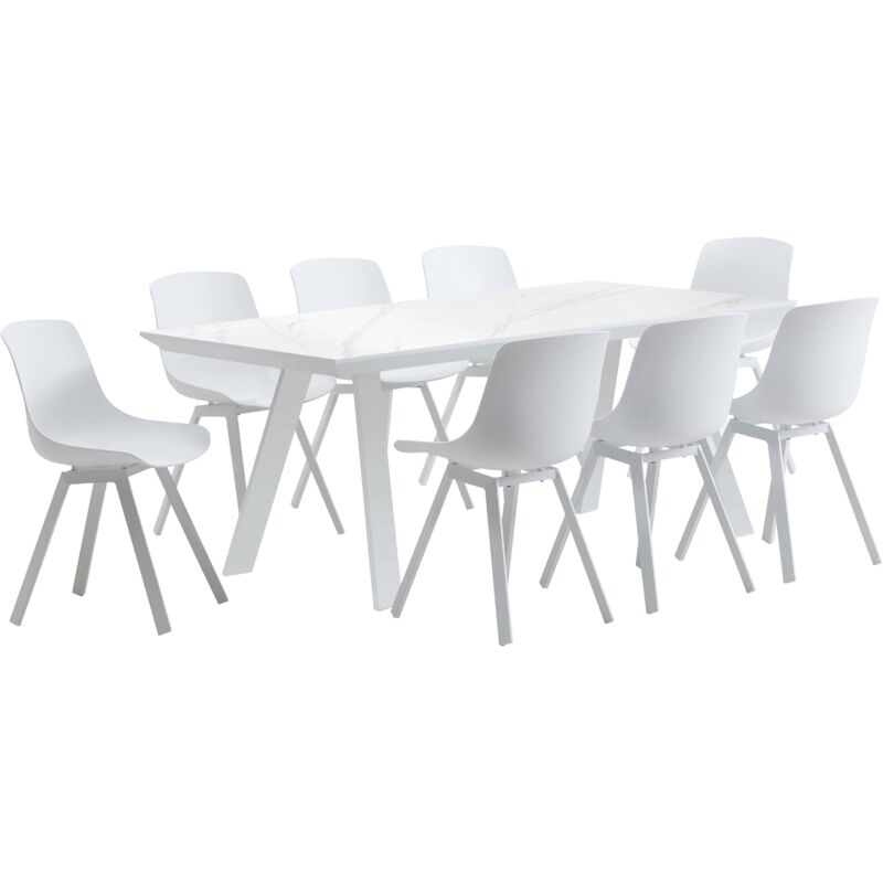 Ensemble table de jardin rectangulaire blanc et 8 chaises blanc