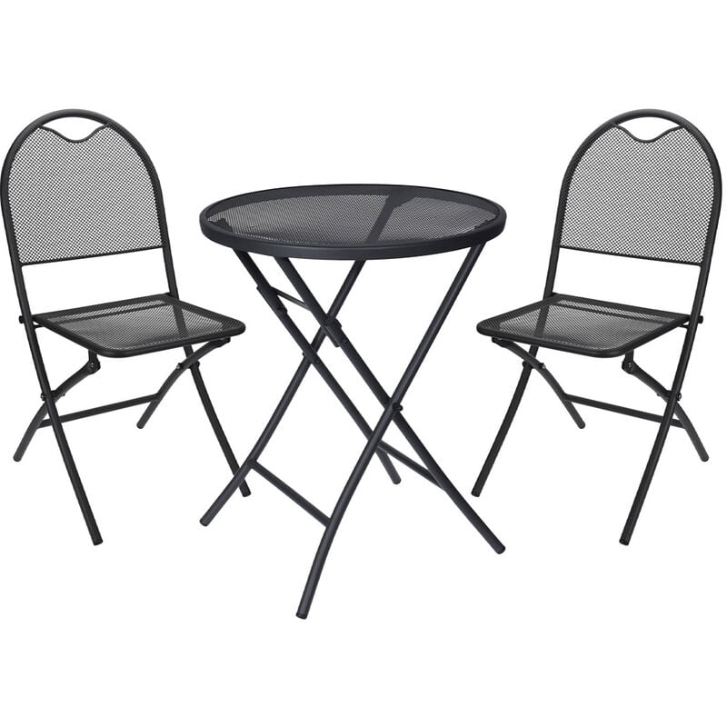 Cémonjardin - Ensemble table de jardin ronde anthracite + 2 chaises - Gris