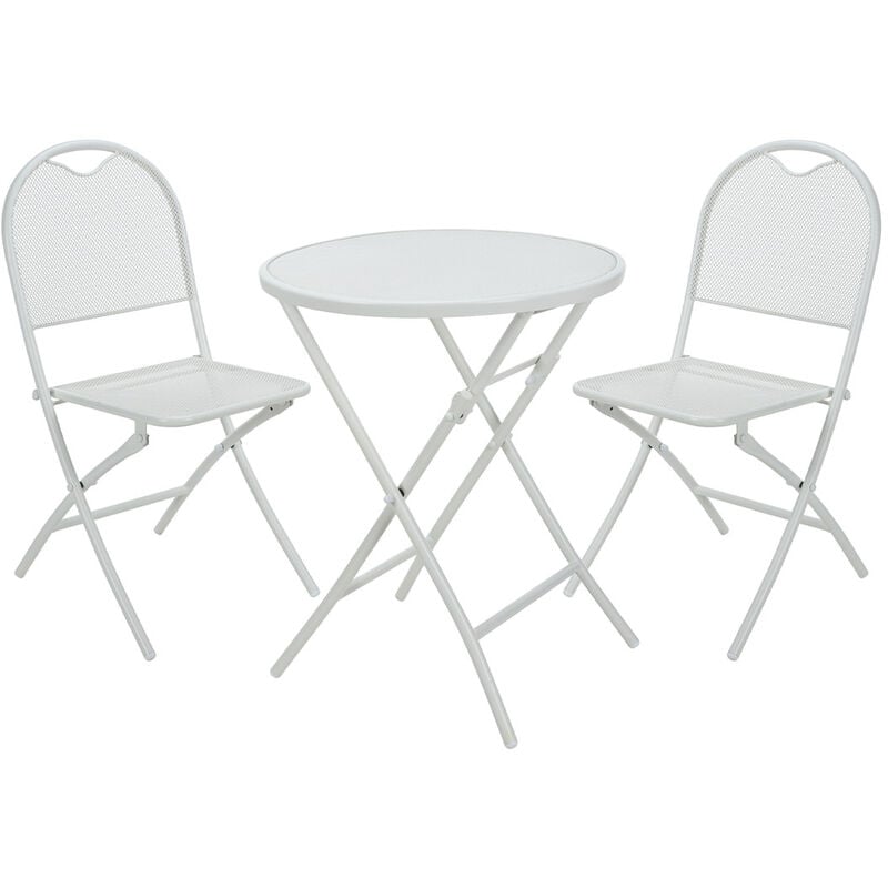 Cémonjardin - Ensemble table de jardin ronde blanc cassé + 2 chaises - Blanc