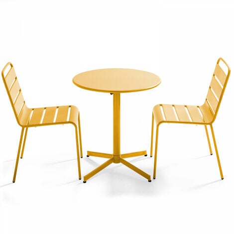 Ensemble table de jardin ronde et 2 chaises métal jaune - Palavas