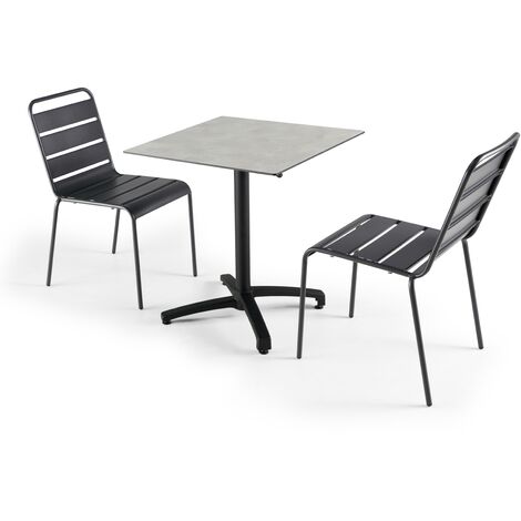 Table de jardin carrée inclinable 70 x 70 cm en HPL + 2 chaises en métal