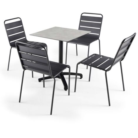 Table de jardin inclinable 70 x 70 cm en HPL et 4 chaises avec accoudoirs en métal