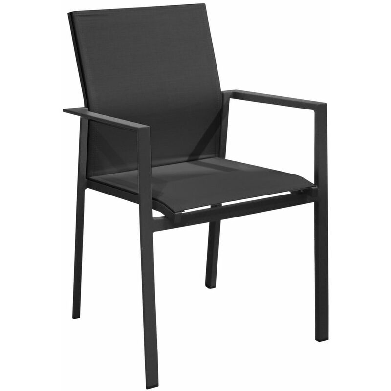 Ensemble table de jardin Stonéo 180 - graphite Lucca + 6 fauteuils empilable Delia grap/noir - Proloisirs